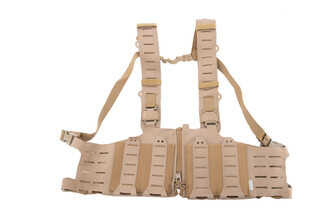 Blue Force Gear RACKminus SAV-2 Chest Rig in Coyote Brown has Ten-Speed M4 Mag Pockets and a velcro loop panel